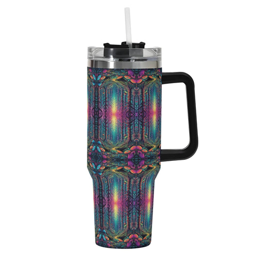 Trippy Trees 40oz Stainless Steel Tumbler Gift With Black Handle and Straw - DeRose Seasonal