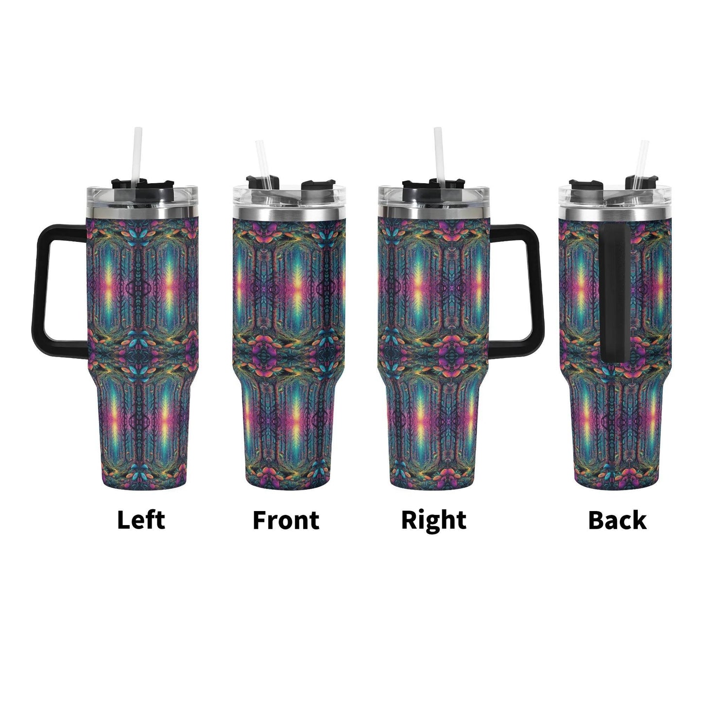 Trippy Trees 40oz Stainless Steel Tumbler Gift With Black Handle and Straw - DeRose Seasonal