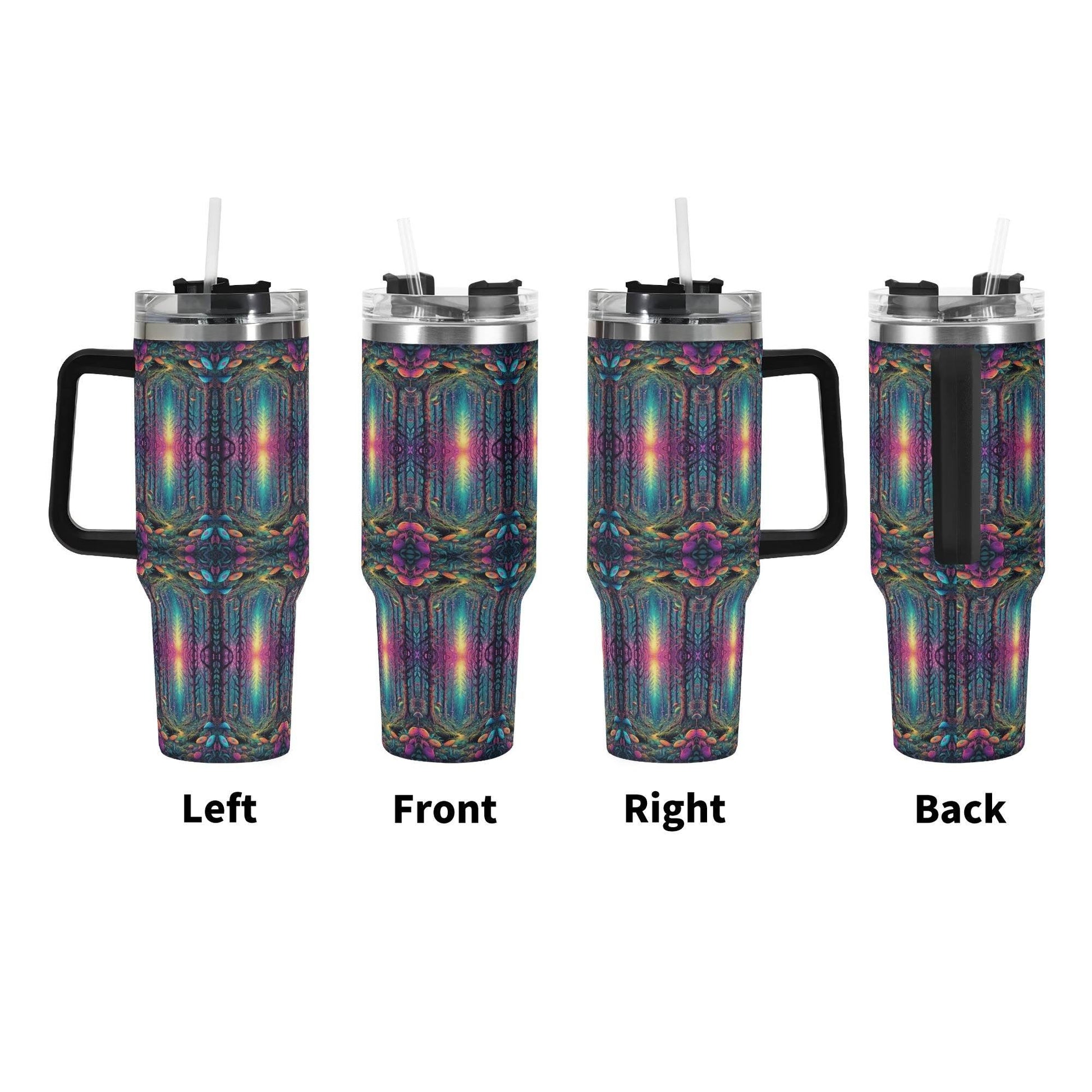 Trippy Trees 40oz Stainless Steel Tumbler Gift With Black Handle and Straw - DeRose Seasonal