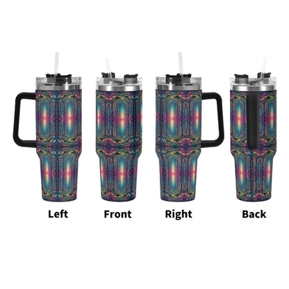 Trippy Trees 40oz Stainless Steel Tumbler Gift With Black Handle and Straw - DeRose Seasonal