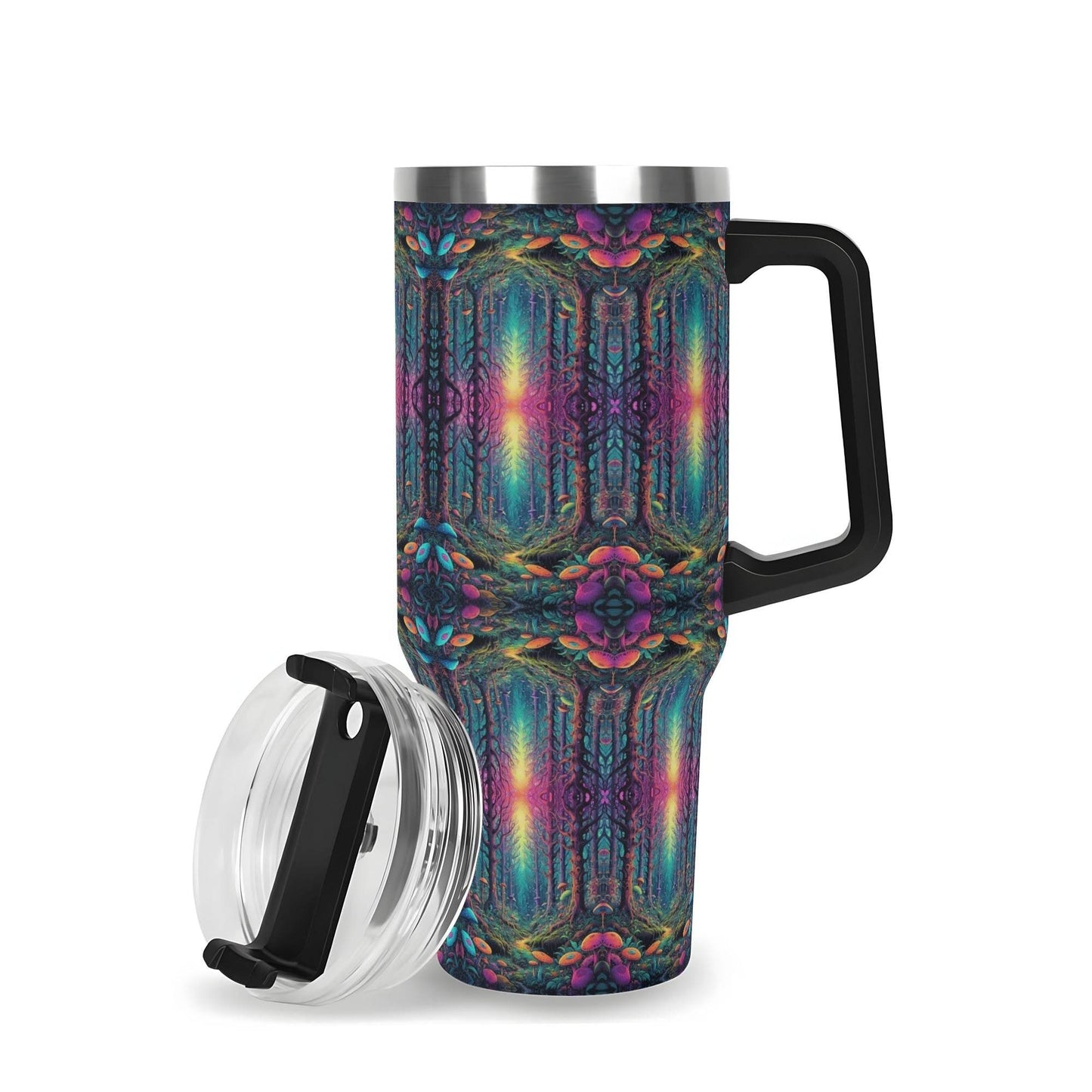 Trippy Trees 40oz Stainless Steel Tumbler Gift With Black Handle and Straw - DeRose Seasonal