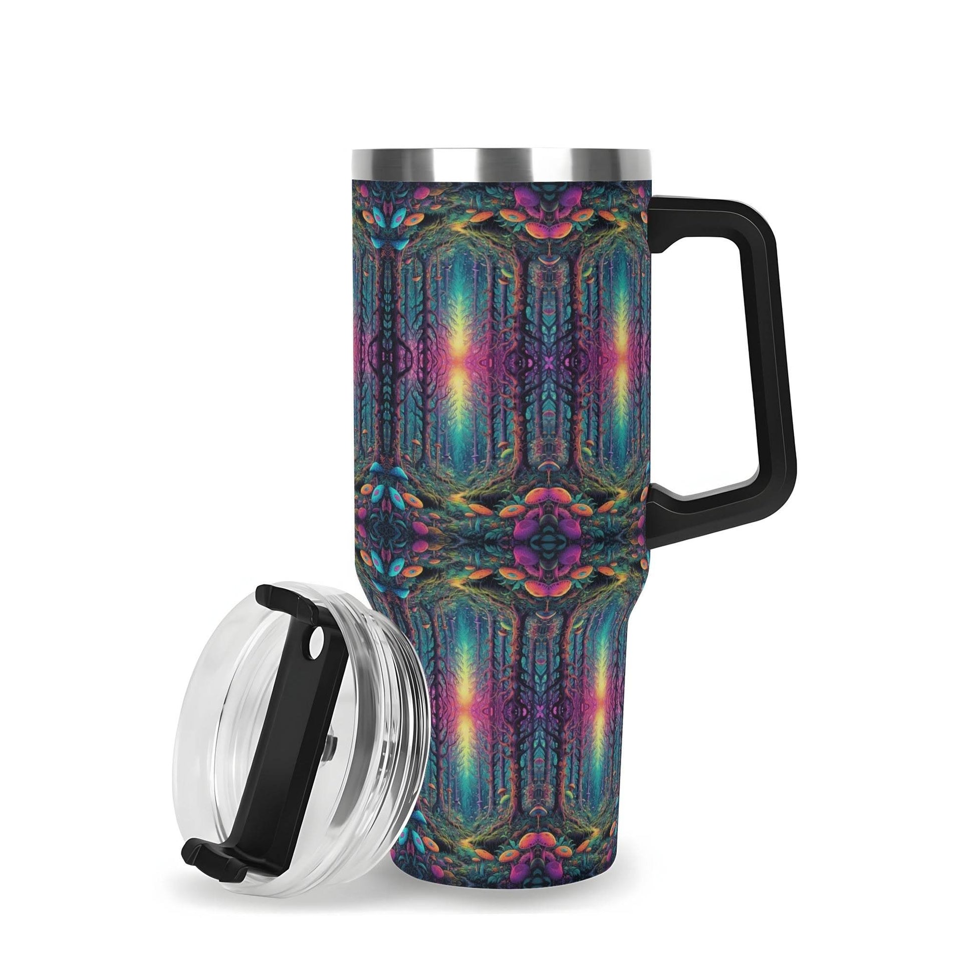 Trippy Trees 40oz Stainless Steel Tumbler Gift With Black Handle and Straw - DeRose Seasonal