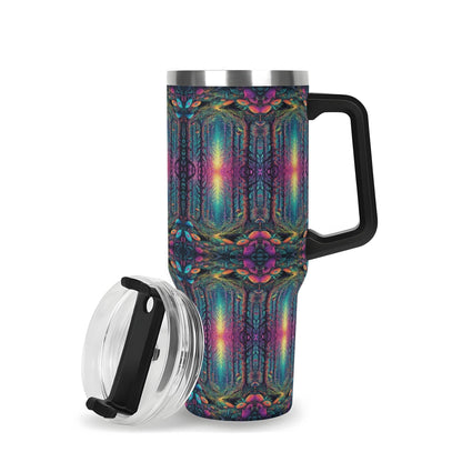 Trippy Trees 40oz Stainless Steel Tumbler Gift With Black Handle and Straw - DeRose Seasonal