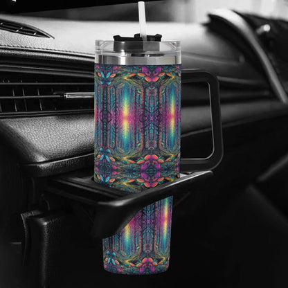 Trippy Trees 40oz Stainless Steel Tumbler Gift With Black Handle and Straw - DeRose Seasonal