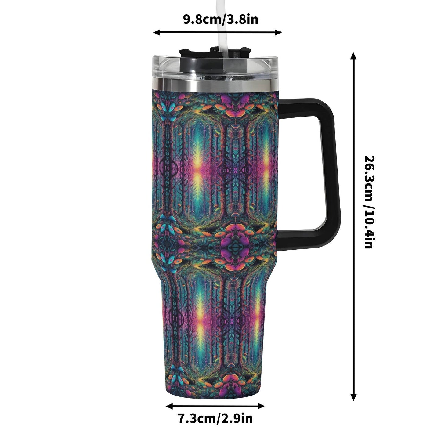 Trippy Trees 40oz Stainless Steel Tumbler Gift With Black Handle and Straw - DeRose Seasonal
