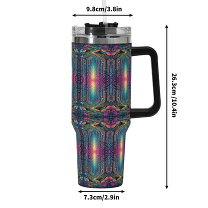 Trippy Trees 40oz Stainless Steel Tumbler Gift With Black Handle and Straw - DeRose Seasonal