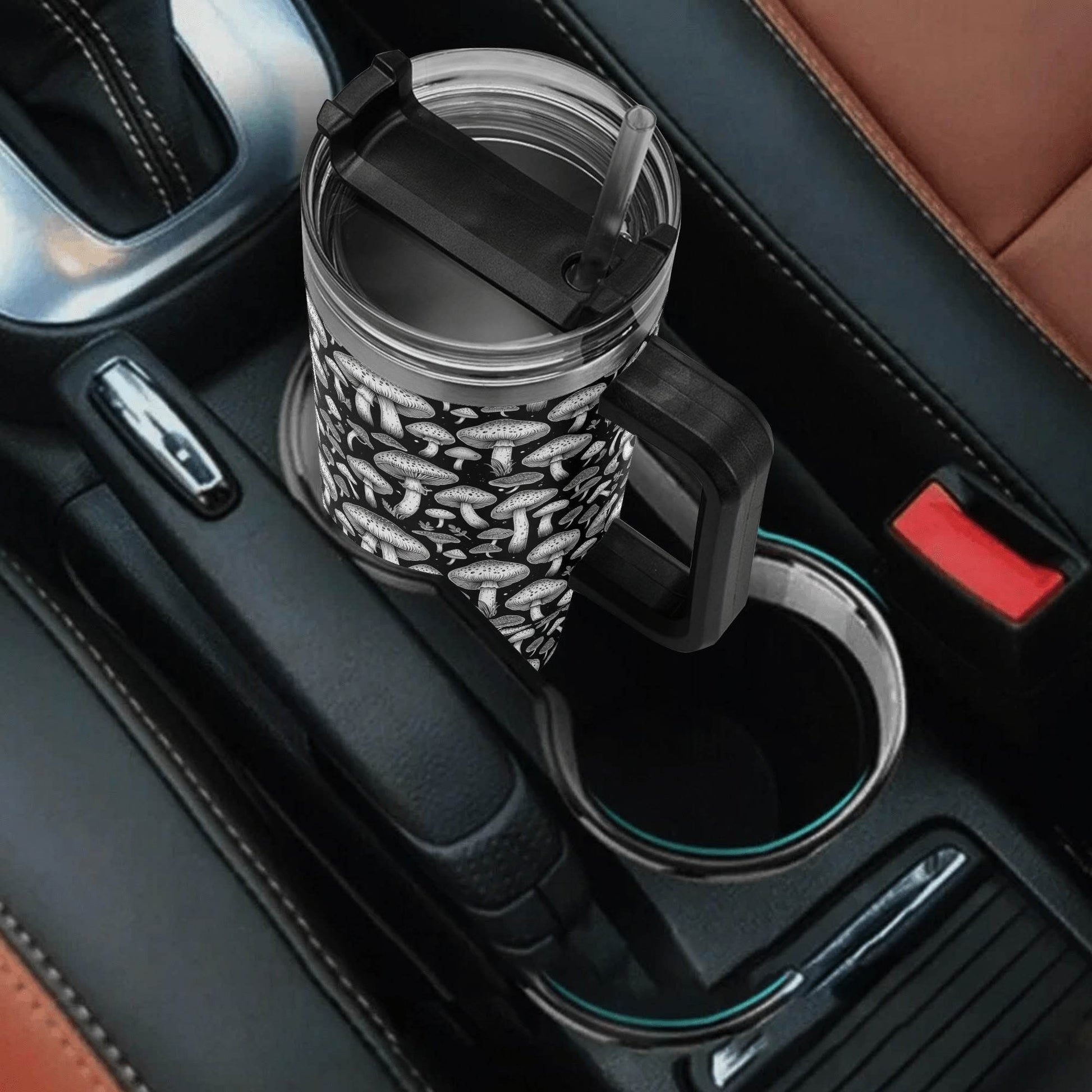 White Caps 40oz Stainless Steel Tumbler Gift With Black Handle and Straw - DeRose Seasonal