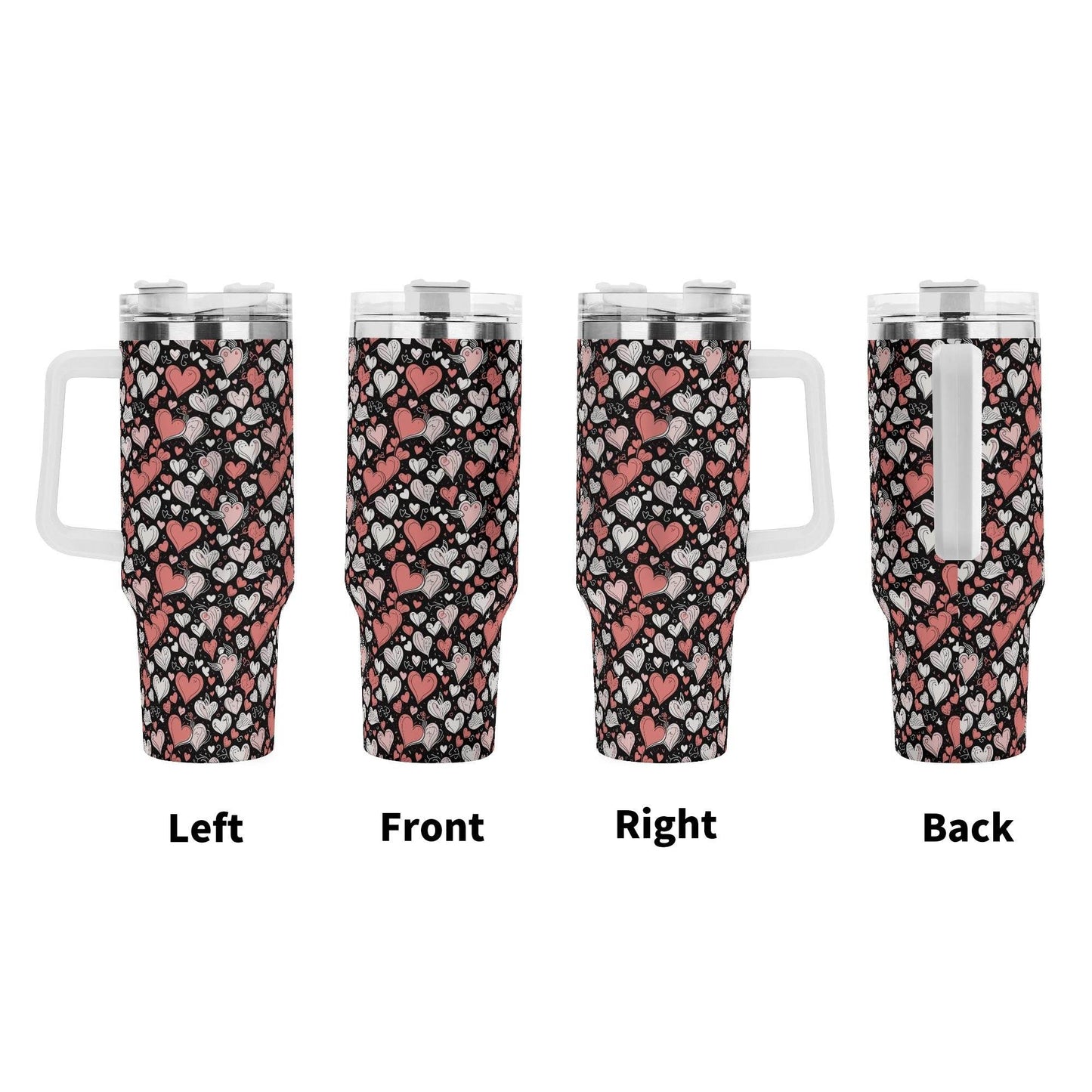Colorful Hearts 40oz Stainless Steel Tumbler Gift With White Handle and Straw - DeRose Seasonal