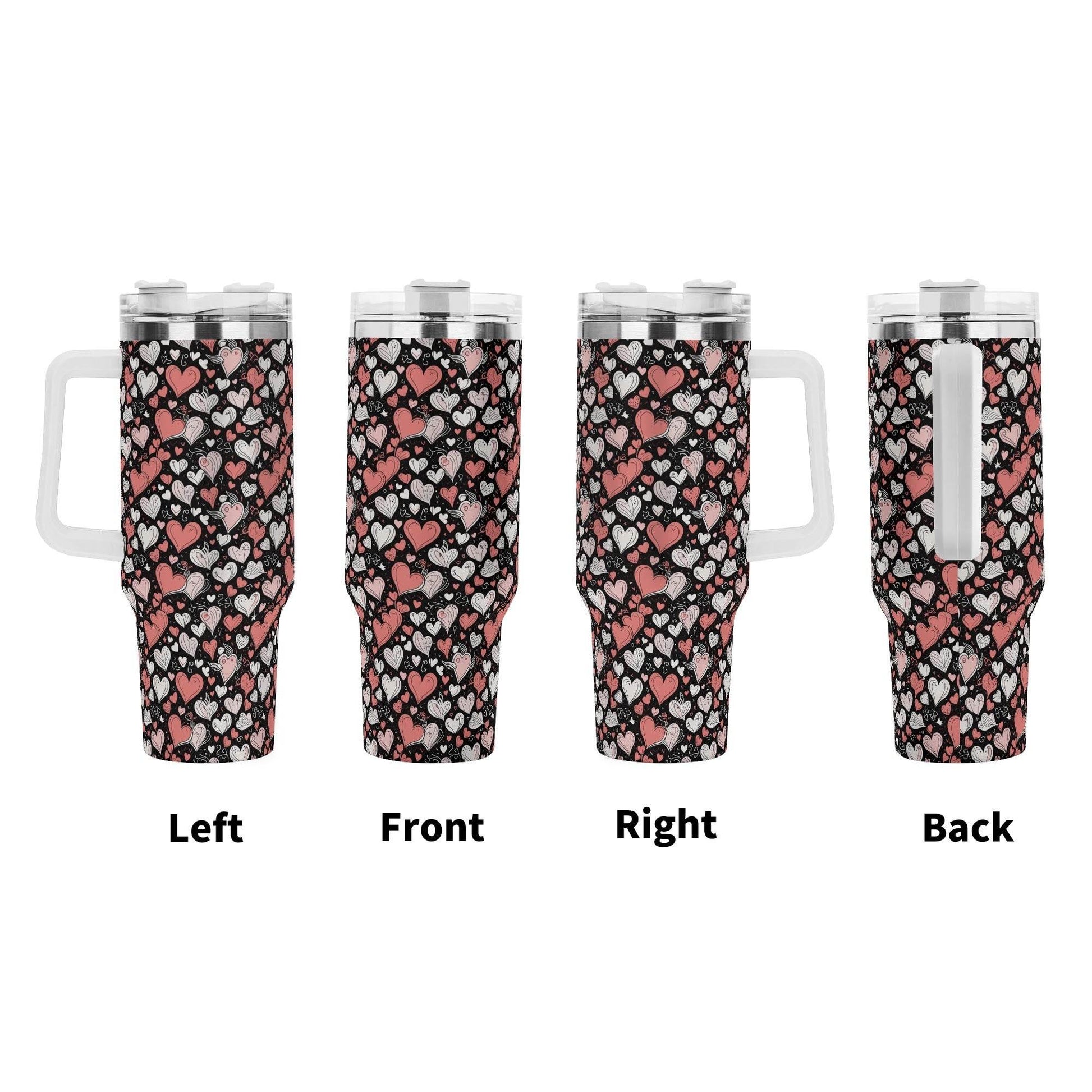 Colorful Hearts 40oz Stainless Steel Tumbler Gift With White Handle and Straw - DeRose Seasonal