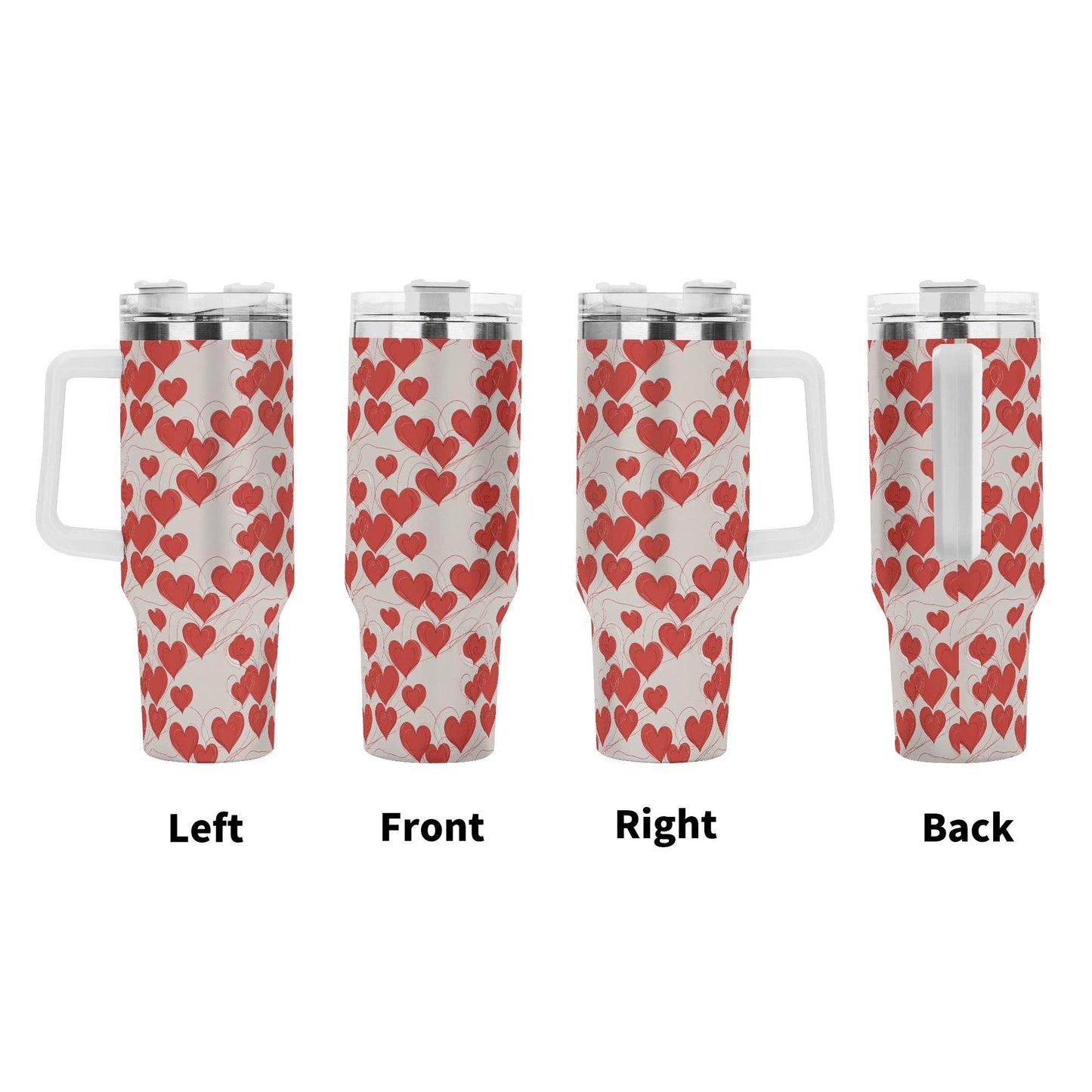 Minimal Hearts 40oz Stainless Steel Tumbler Gift With White Handle and Straw - DeRose Seasonal