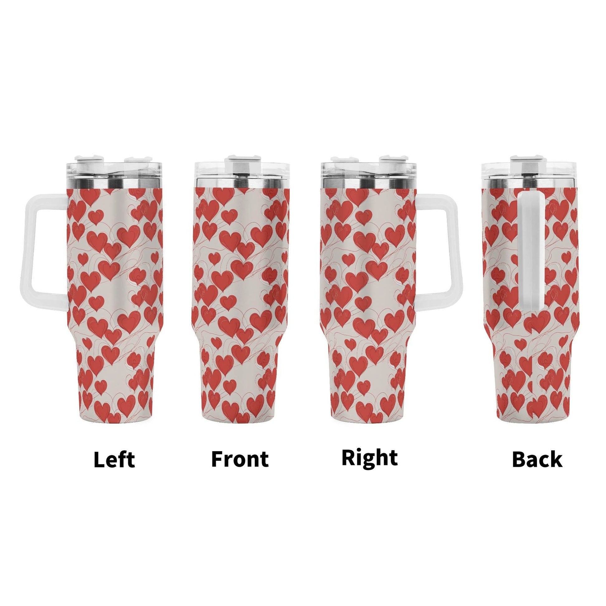Minimal Hearts 40oz Stainless Steel Tumbler Gift With White Handle and Straw - DeRose Seasonal