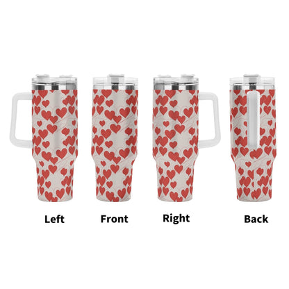Minimal Hearts 40oz Stainless Steel Tumbler Gift With White Handle and Straw - DeRose Seasonal