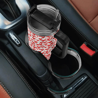 Scribbled Hearts 40oz Stainless Steel Tumbler Gift With Black Handle and Straw - DeRose Seasonal