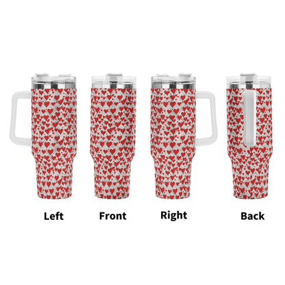 Scribbled Hearts 40oz Stainless Steel Tumbler Gift With White Handle and Straw - DeRose Seasonal