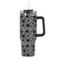 Black and White Groovy Hearts 40oz Stainless Steel Tumbler Gift With Black Handle and Straw - DeRose Seasonal