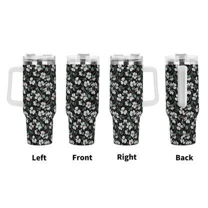 White and Green Clover 40oz Stainless Steel Tumbler Gift With White Handle and Straw - DeRose Seasonal