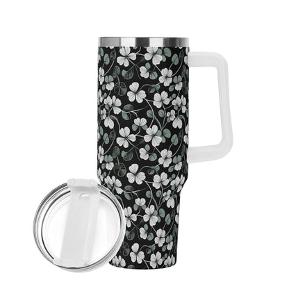 White and Green Clover 40oz Stainless Steel Tumbler Gift With White Handle and Straw - DeRose Seasonal