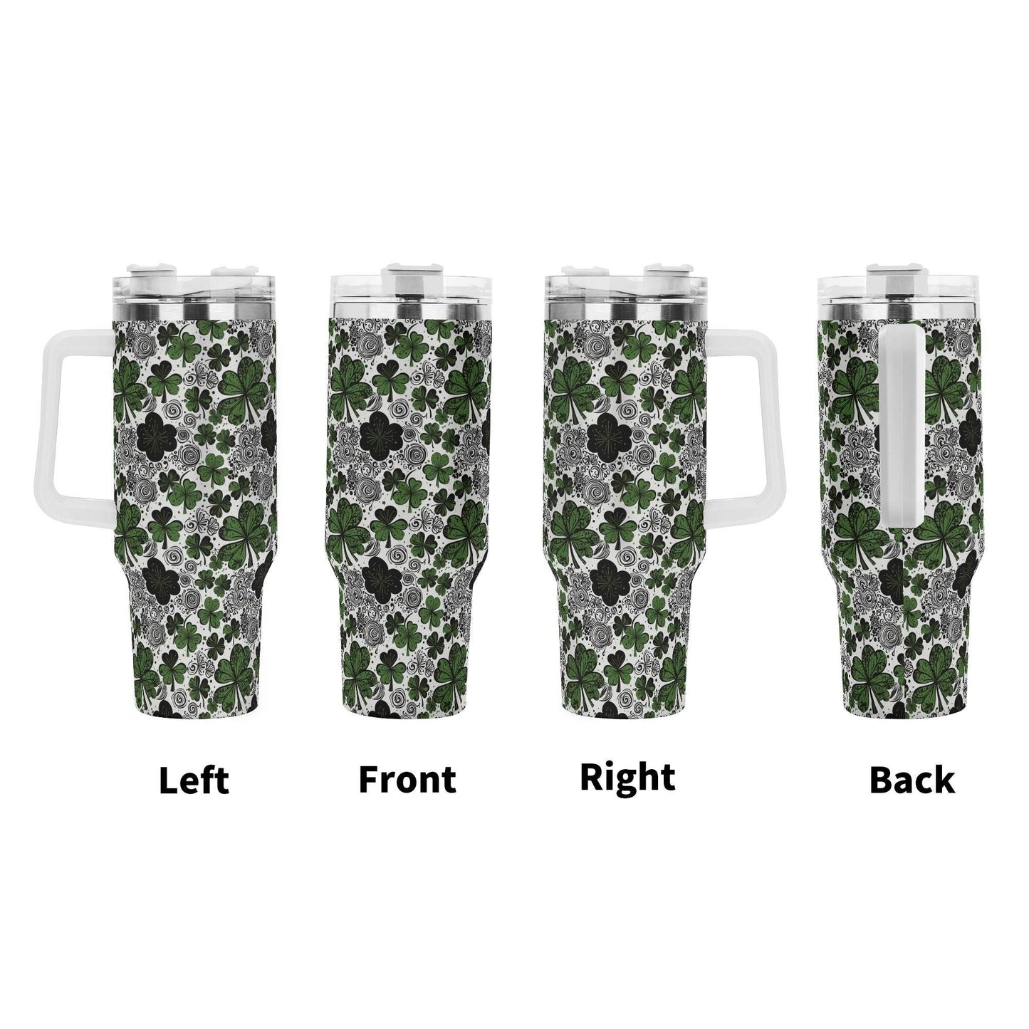 Scribbled Clover 40oz Stainless Steel Tumbler Gift With White Handle and Straw - DeRose Seasonal