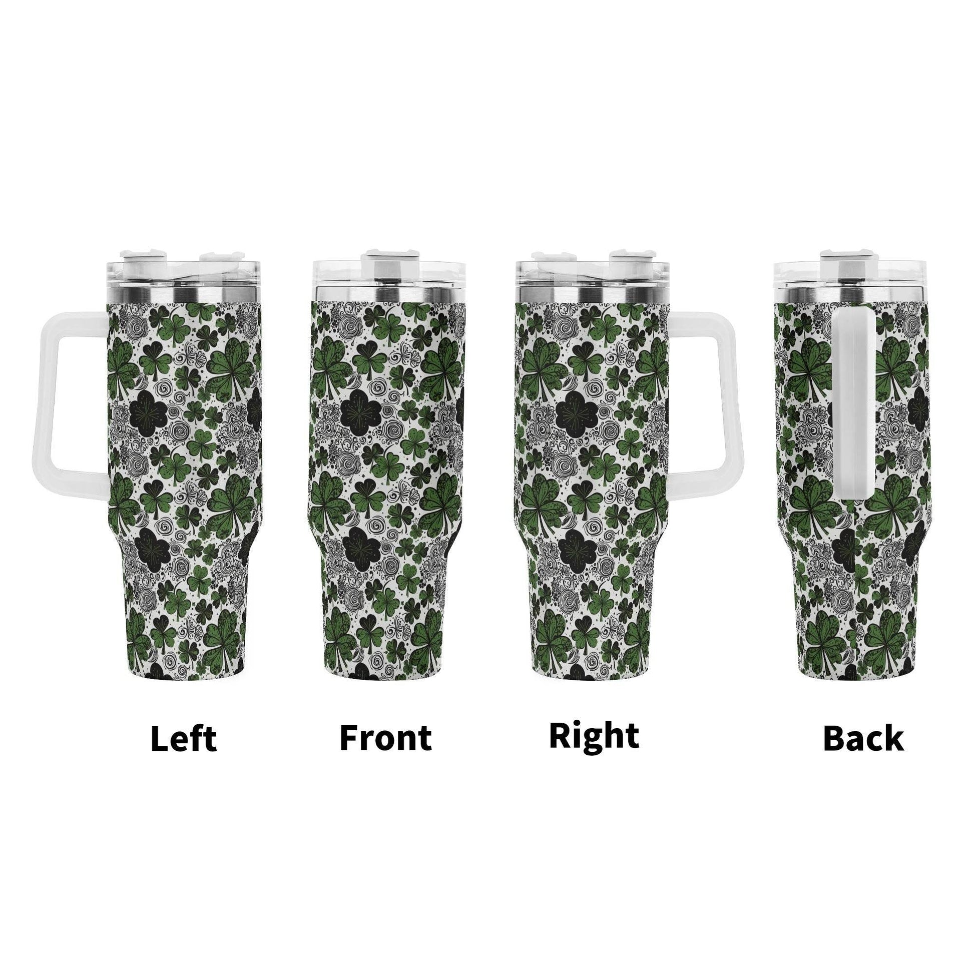 Scribbled Clover 40oz Stainless Steel Tumbler Gift With White Handle and Straw - DeRose Seasonal