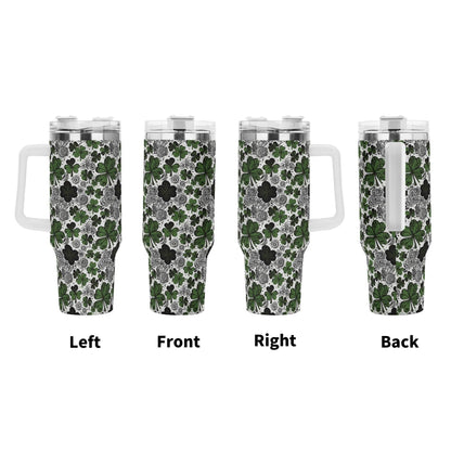 Scribbled Clover 40oz Stainless Steel Tumbler Gift With White Handle and Straw - DeRose Seasonal