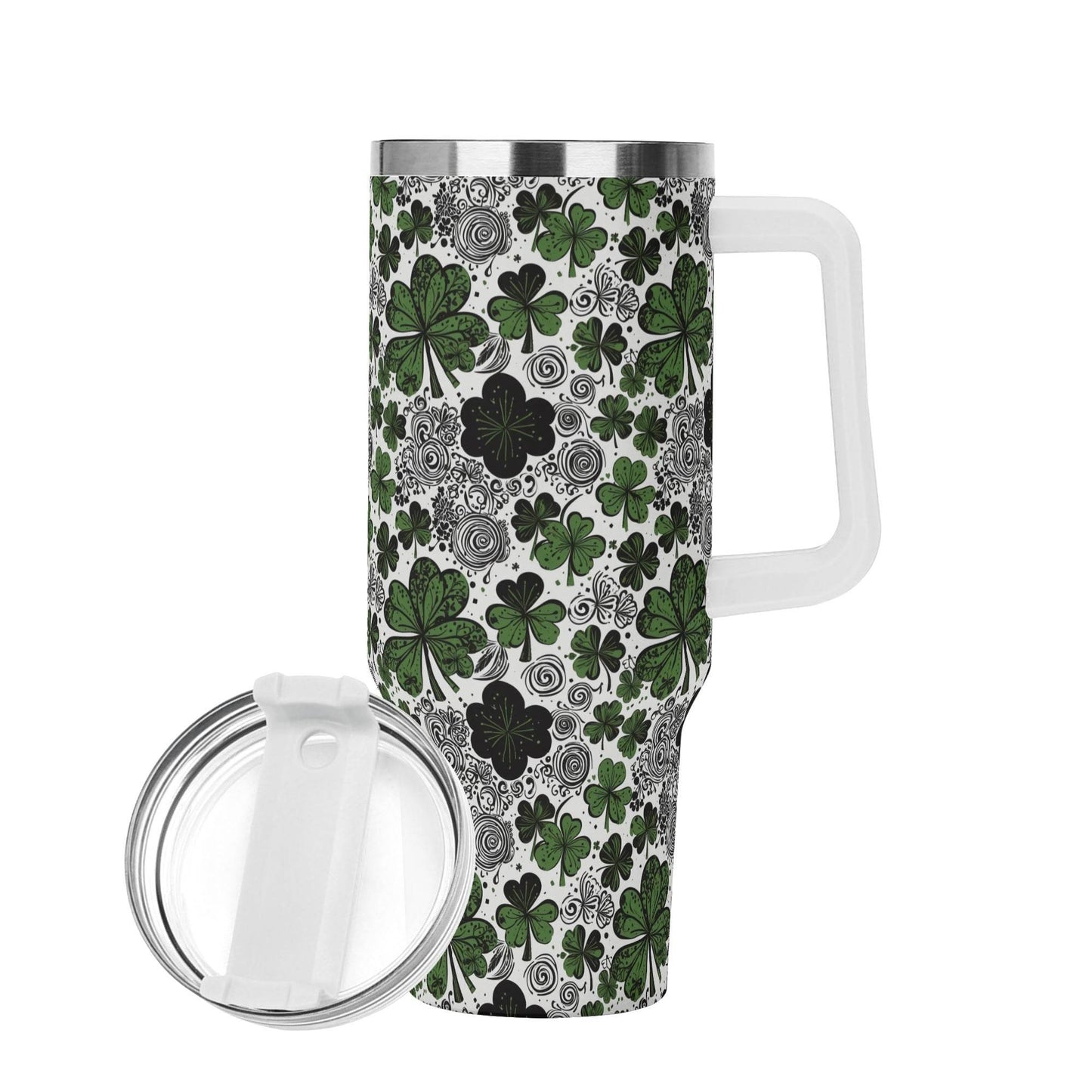 Scribbled Clover 40oz Stainless Steel Tumbler Gift With White Handle and Straw - DeRose Seasonal