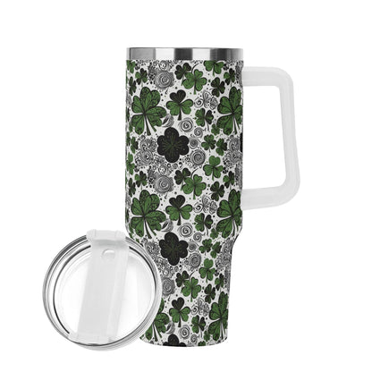 Scribbled Clover 40oz Stainless Steel Tumbler Gift With White Handle and Straw - DeRose Seasonal