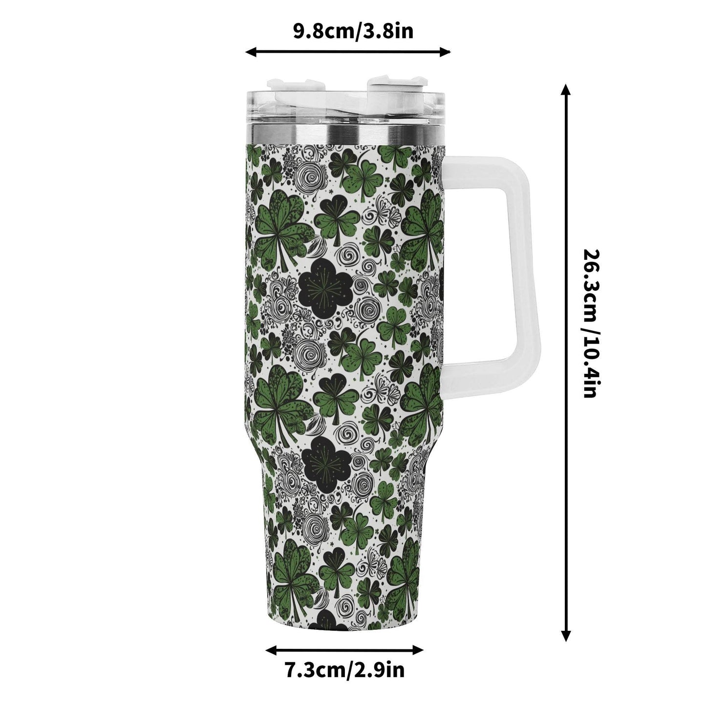 Scribbled Clover 40oz Stainless Steel Tumbler Gift With White Handle and Straw - DeRose Seasonal