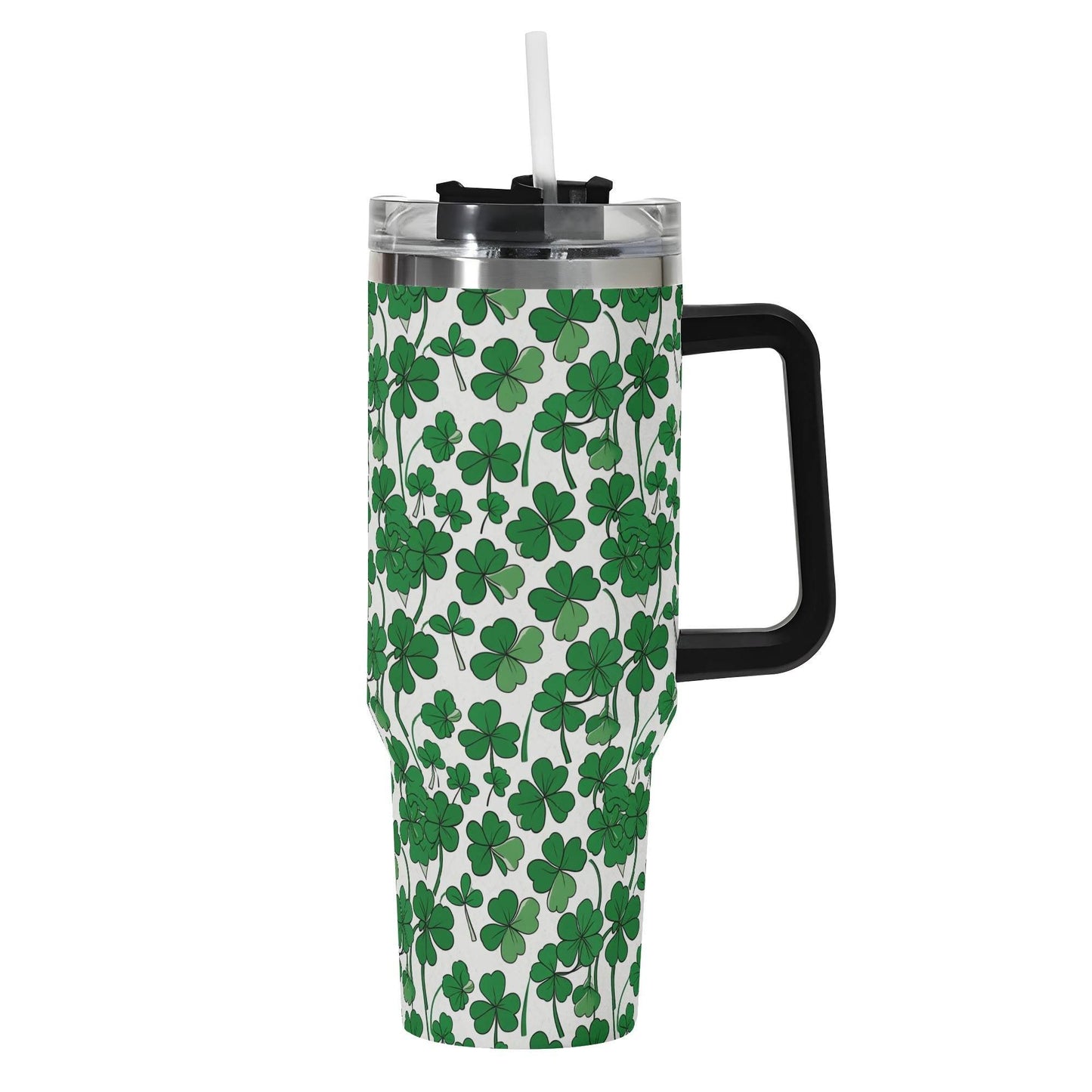 Little Clover 40oz Stainless Steel Tumbler Gift With Black Handle and Straw - DeRose Seasonal
