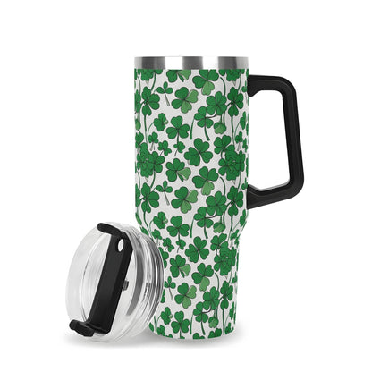 Little Clover 40oz Stainless Steel Tumbler Gift With Black Handle and Straw - DeRose Seasonal