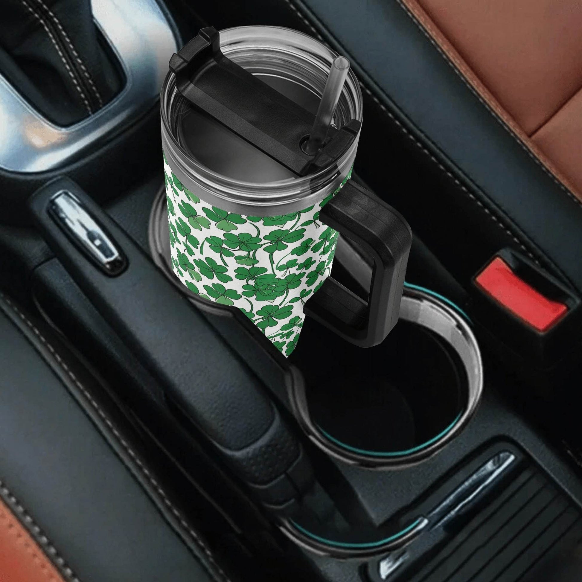 Little Clover 40oz Stainless Steel Tumbler Gift With Black Handle and Straw - DeRose Seasonal