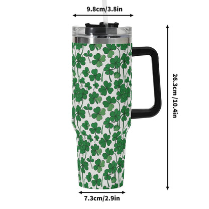 Little Clover 40oz Stainless Steel Tumbler Gift With Black Handle and Straw - DeRose Seasonal