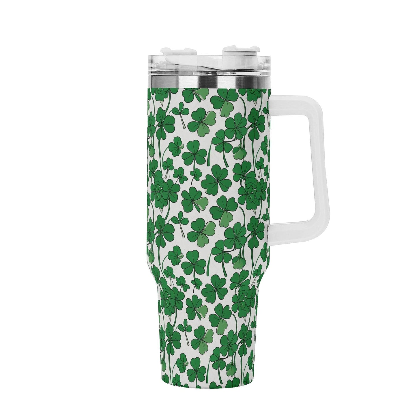 Little Clover 40oz Stainless Steel Tumbler Gift With White Handle and Straw - DeRose Seasonal