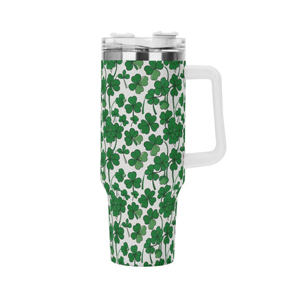 Little Clover 40oz Stainless Steel Tumbler Gift With White Handle and Straw - DeRose Seasonal