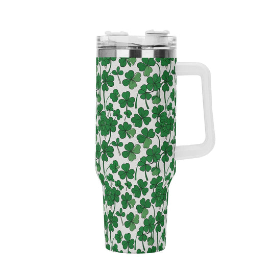 Little Clover 40oz Stainless Steel Tumbler Gift With White Handle and Straw - DeRose Seasonal