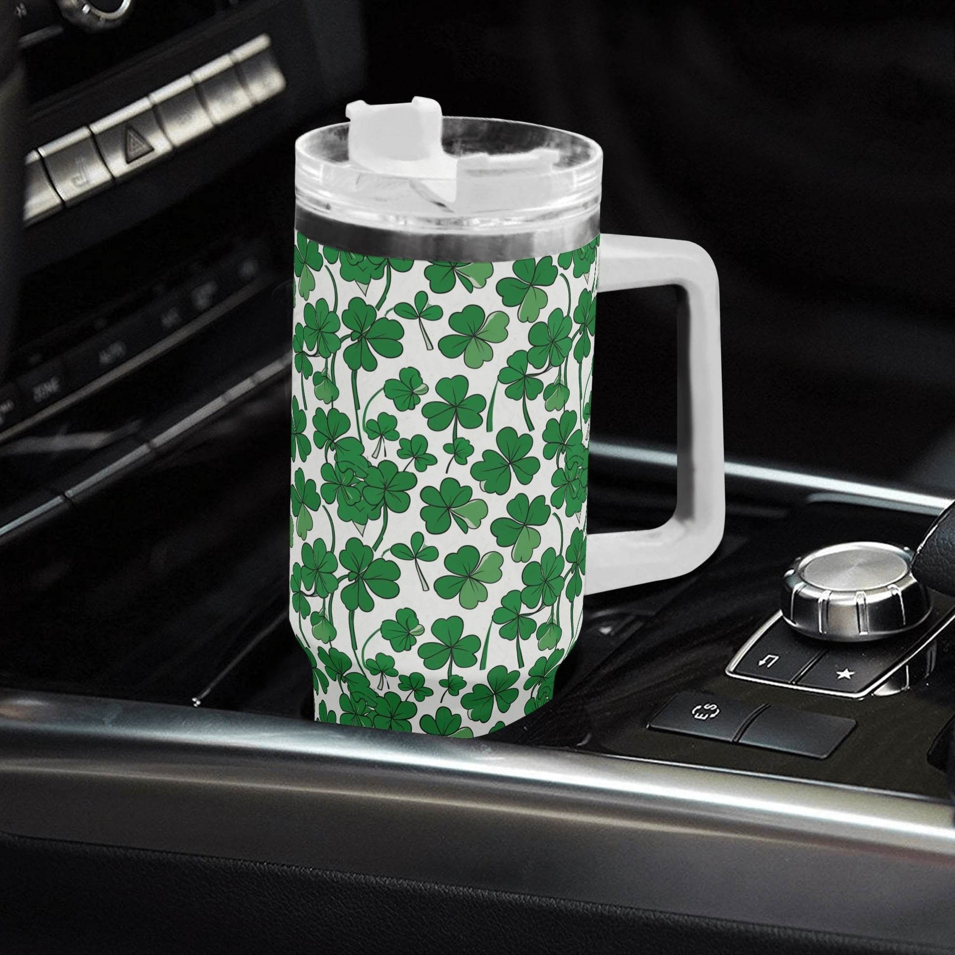 Little Clover 40oz Stainless Steel Tumbler Gift With White Handle and Straw - DeRose Seasonal