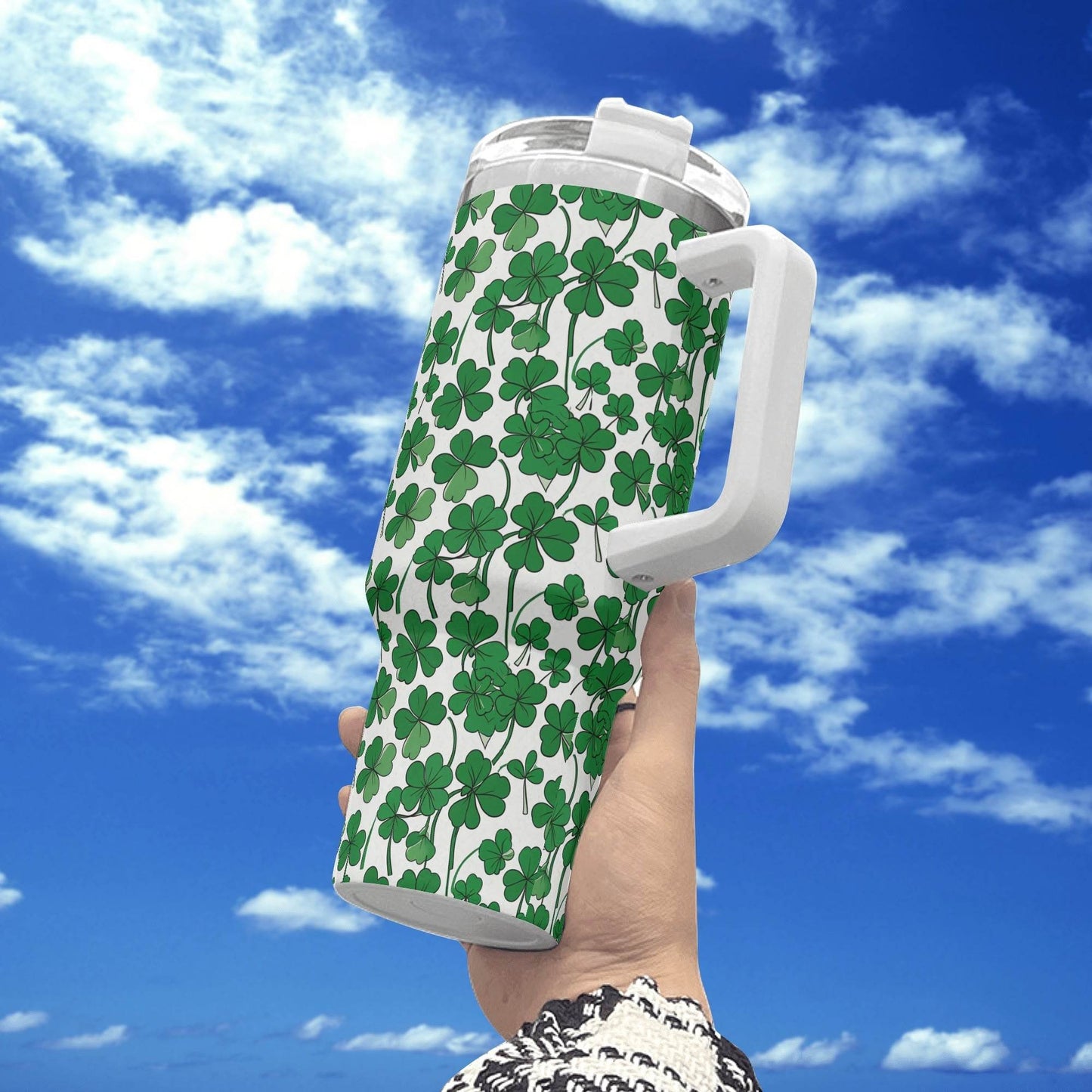 Little Clover 40oz Stainless Steel Tumbler Gift With White Handle and Straw - DeRose Seasonal