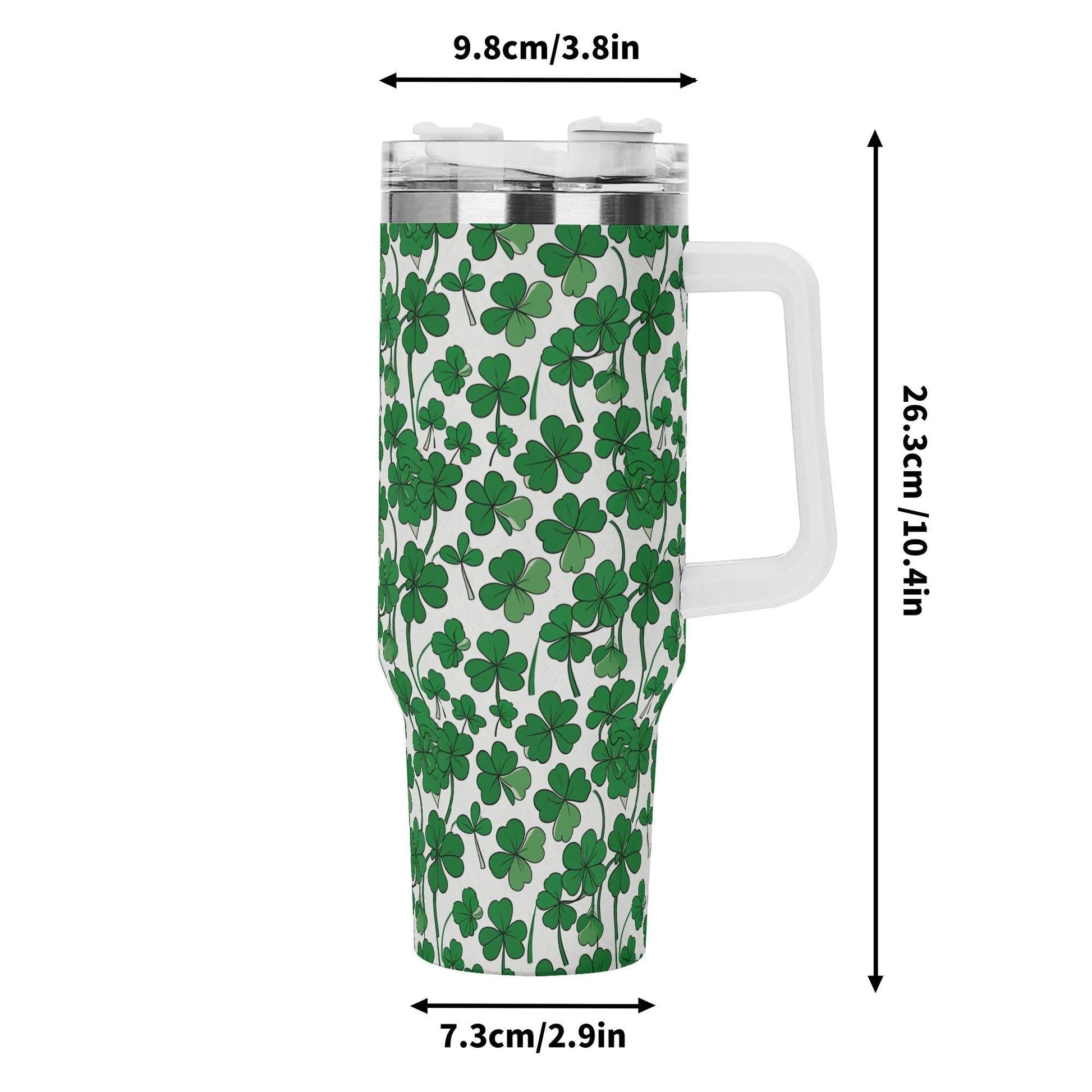 Little Clover 40oz Stainless Steel Tumbler Gift With White Handle and Straw - DeRose Seasonal
