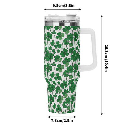 Little Clover 40oz Stainless Steel Tumbler Gift With White Handle and Straw - DeRose Seasonal