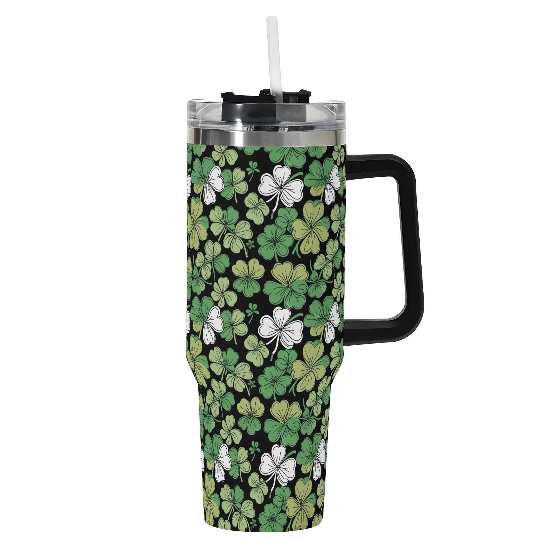 Clover Patch 40oz Stainless Steel Tumbler Gift With Black Handle and Straw - DeRose Seasonal