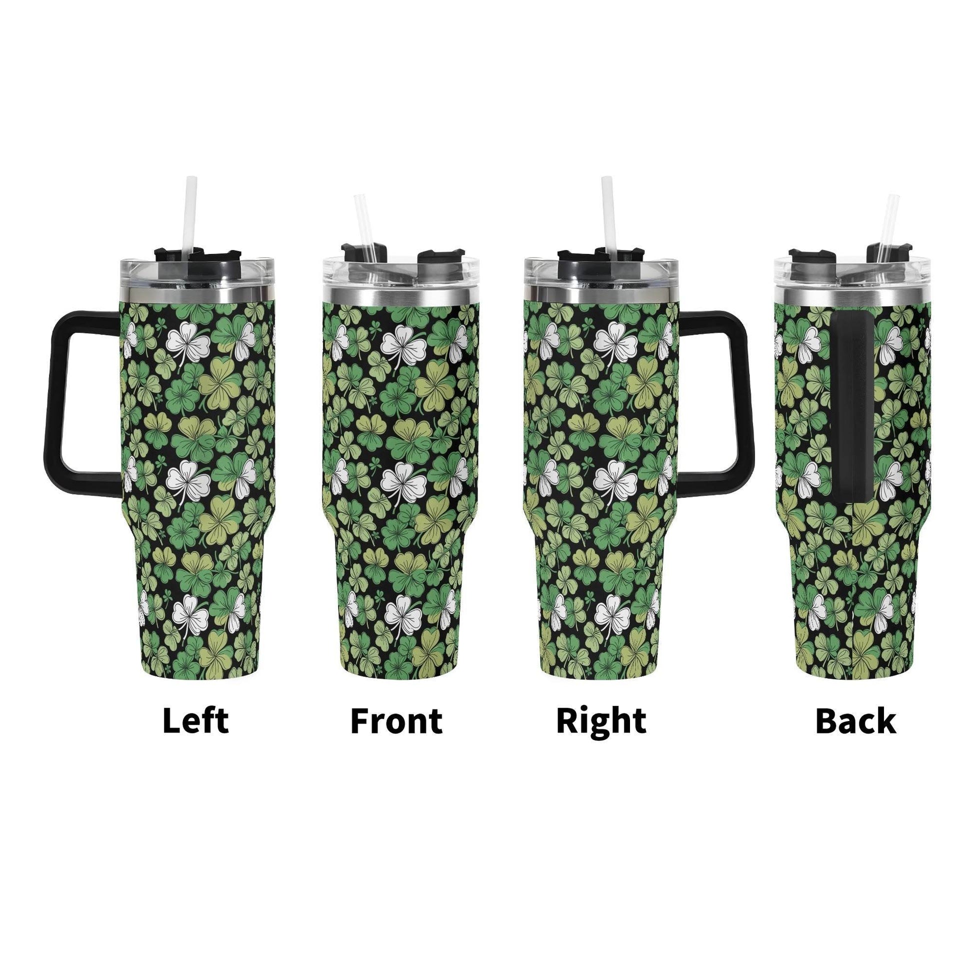 Clover Patch 40oz Stainless Steel Tumbler Gift With Black Handle and Straw - DeRose Seasonal