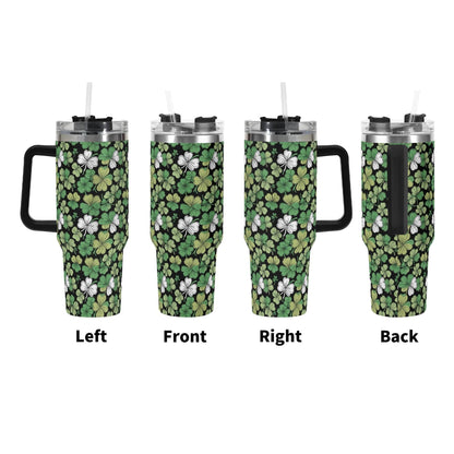 Clover Patch 40oz Stainless Steel Tumbler Gift With Black Handle and Straw - DeRose Seasonal