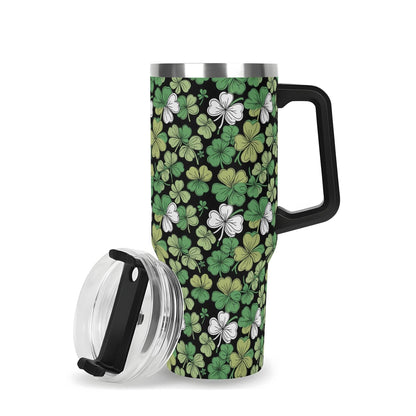 Clover Patch 40oz Stainless Steel Tumbler Gift With Black Handle and Straw - DeRose Seasonal