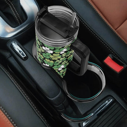 Clover Patch 40oz Stainless Steel Tumbler Gift With Black Handle and Straw - DeRose Seasonal