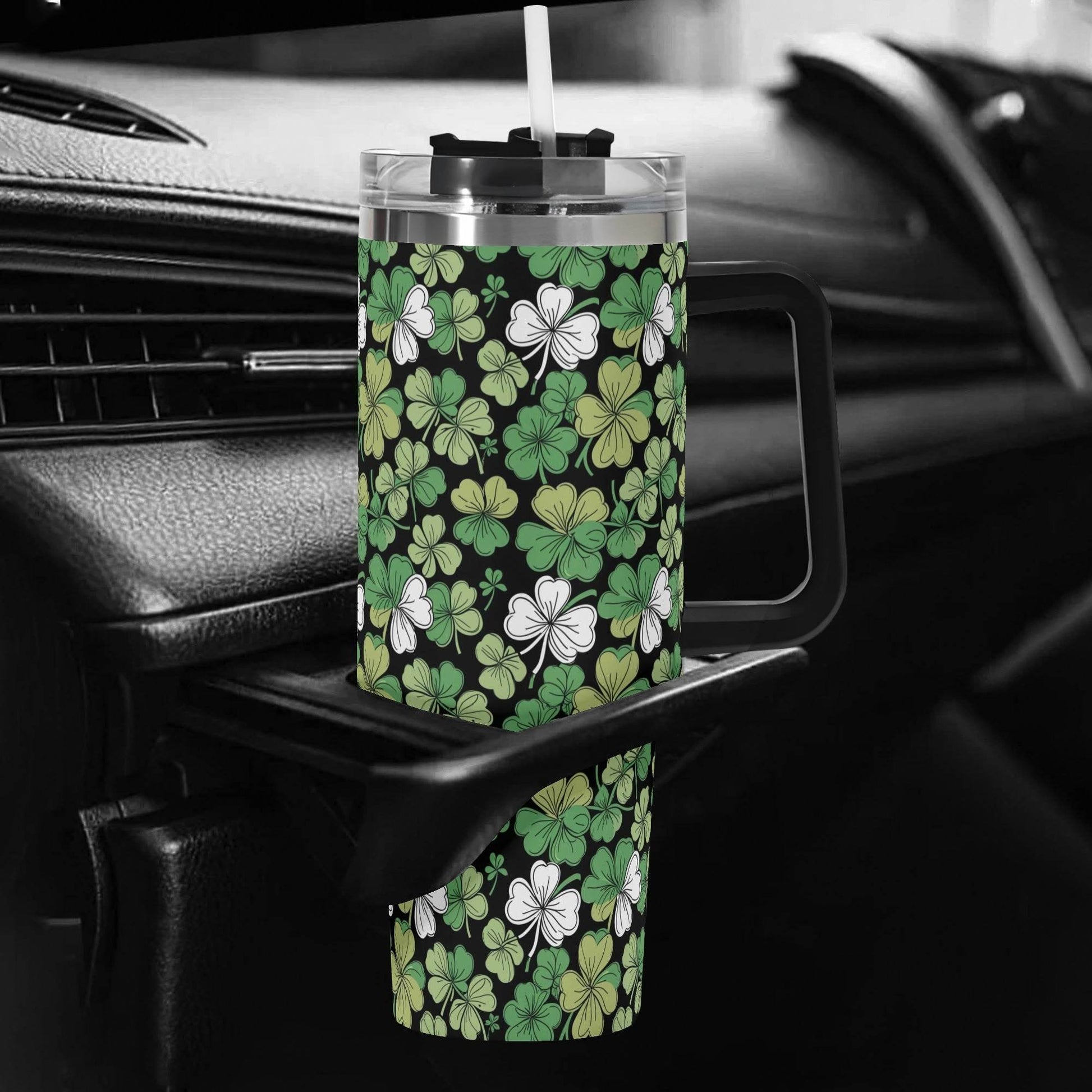 Clover Patch 40oz Stainless Steel Tumbler Gift With Black Handle and Straw - DeRose Seasonal