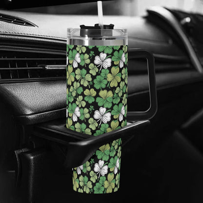 Clover Patch 40oz Stainless Steel Tumbler Gift With Black Handle and Straw - DeRose Seasonal