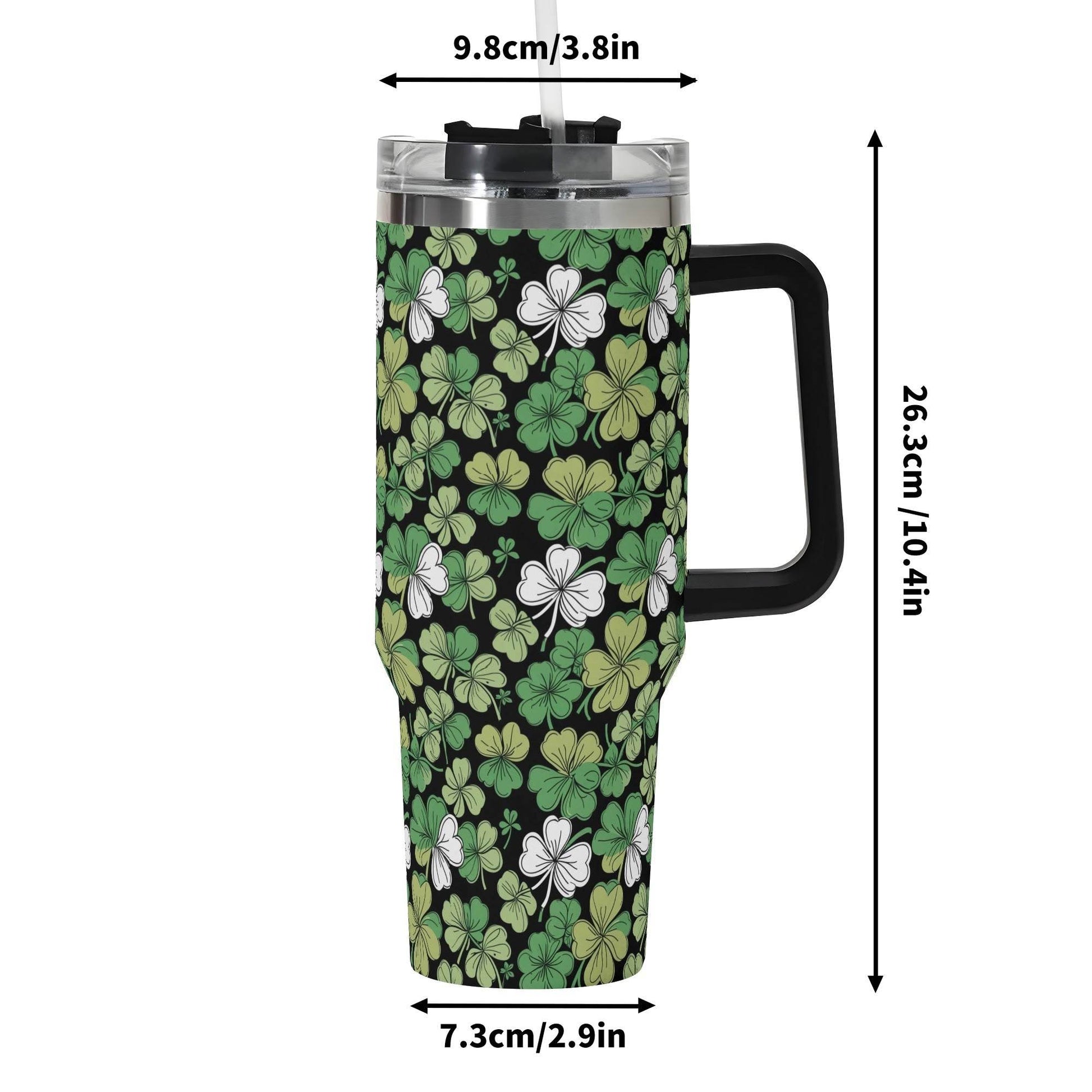 Clover Patch 40oz Stainless Steel Tumbler Gift With Black Handle and Straw - DeRose Seasonal