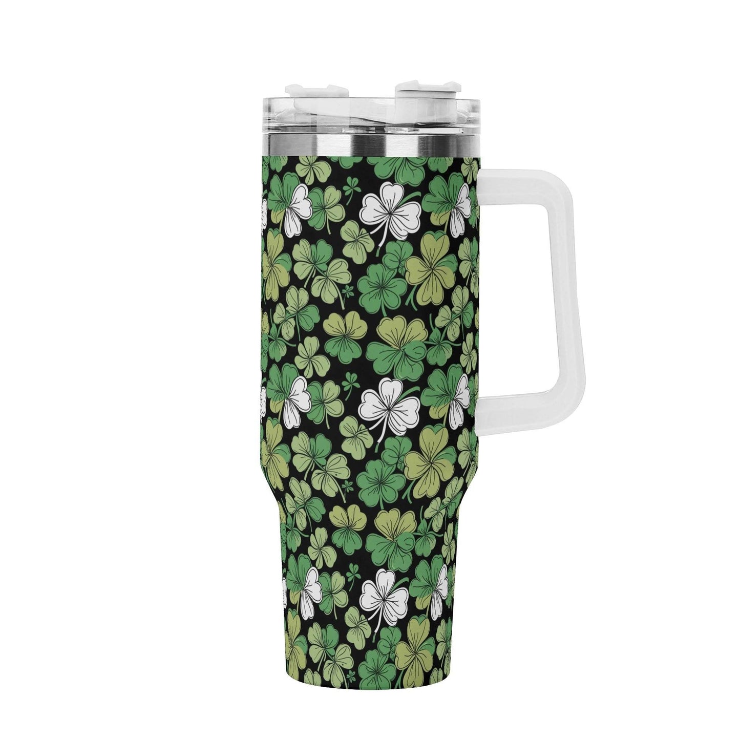Clover Patch 40oz Stainless Steel Tumbler Gift With White Handle and Straw - DeRose Seasonal