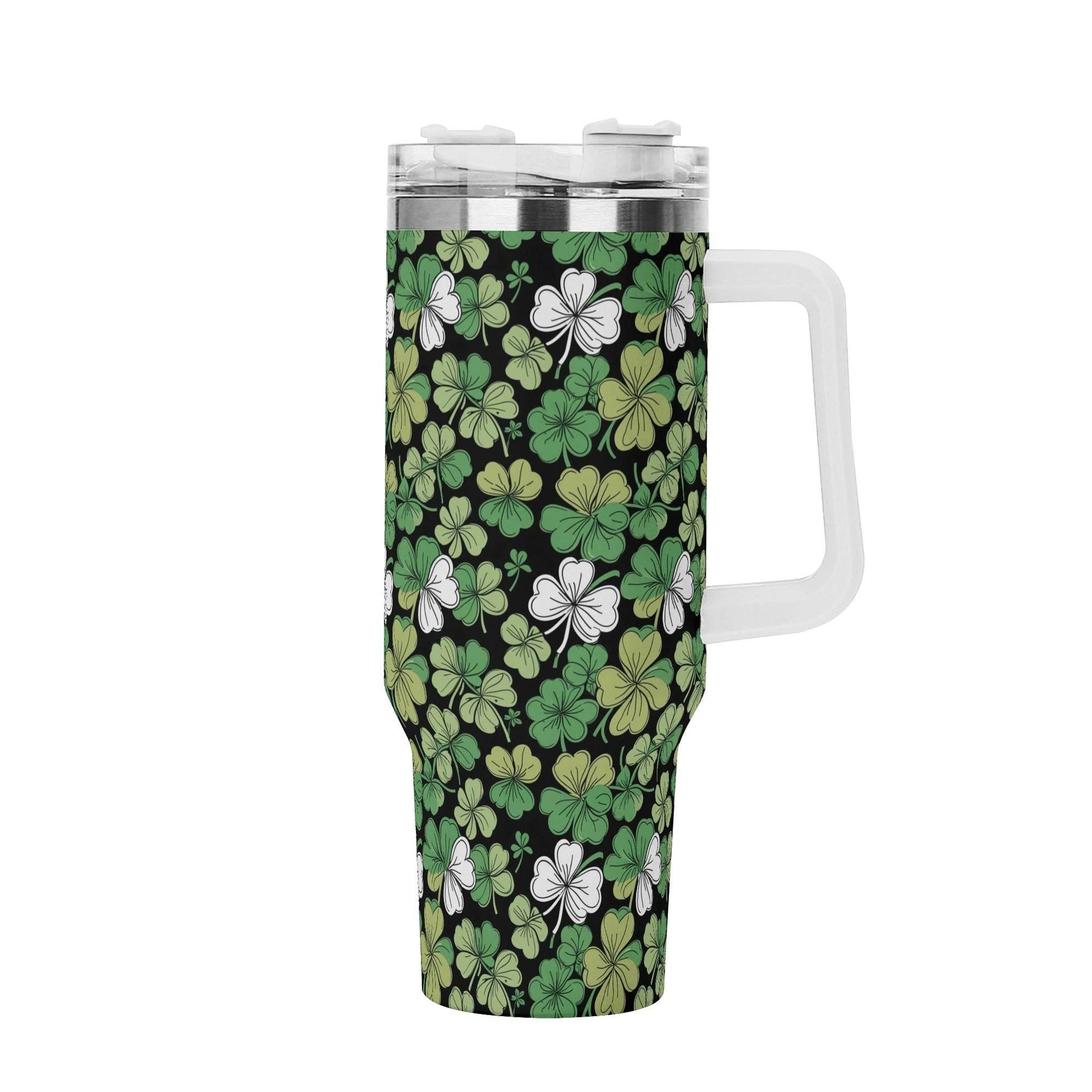 Clover Patch 40oz Stainless Steel Tumbler Gift With White Handle and Straw - DeRose Seasonal