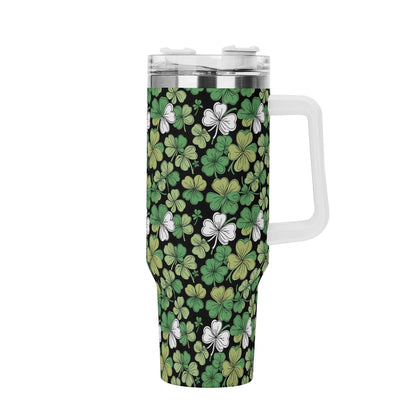 Clover Patch 40oz Stainless Steel Tumbler Gift With White Handle and Straw - DeRose Seasonal