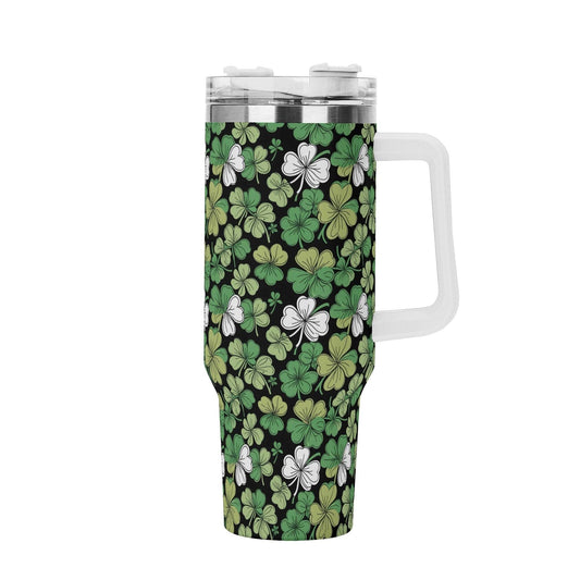 Clover Patch 40oz Stainless Steel Tumbler Gift With White Handle and Straw - DeRose Seasonal